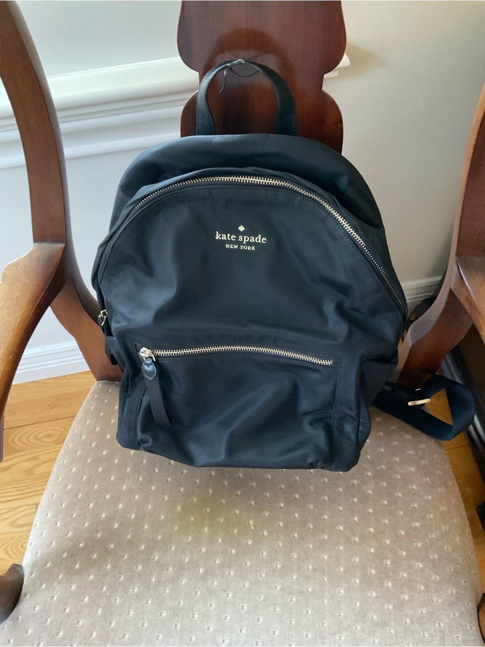 kate spade black nylon backpack with gold hardware